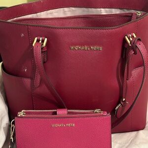 Michael Kors Red Tote and Wallet Set